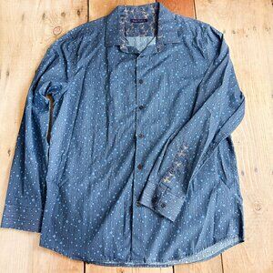 Lords of Harlech Men's Button Down Shirt Blue Paisley Contrast L Tailored Fit‎